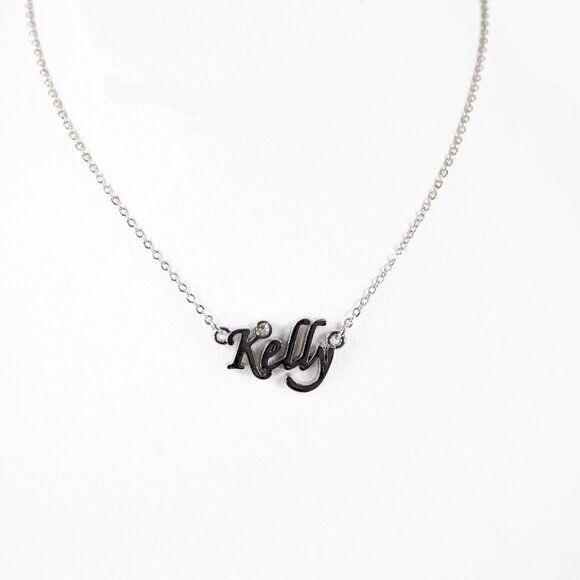 KELLY Name Silvertone Rhinestone 14.5" w 4.5" Multi Ring Ext Necklace - Picture 16 of 16